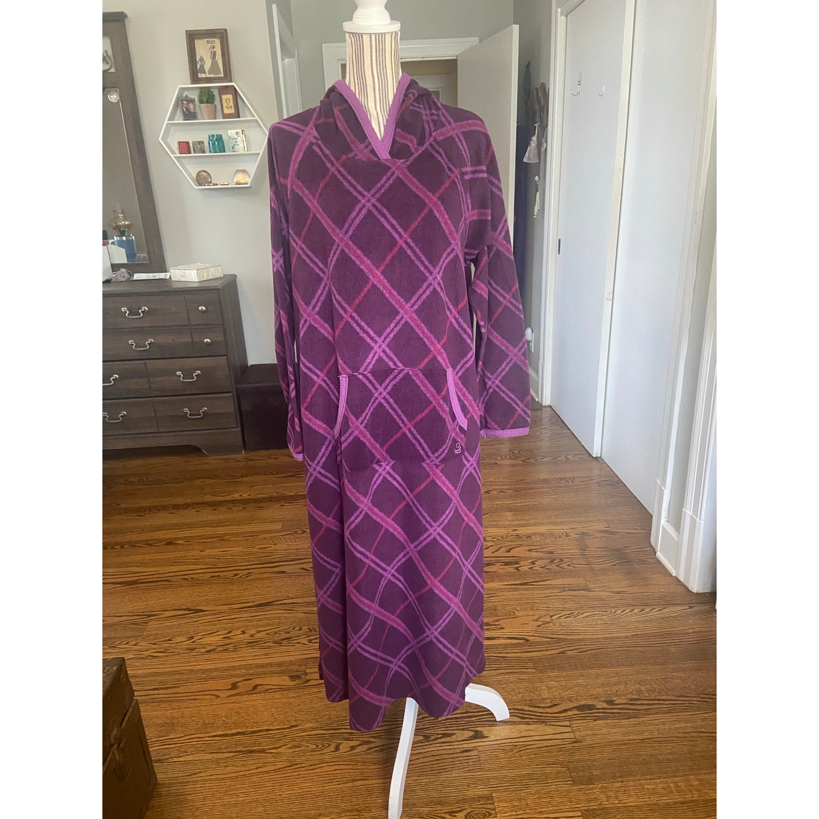 Cuddleduds Purple Paid Fleecewear Hooded Lounger